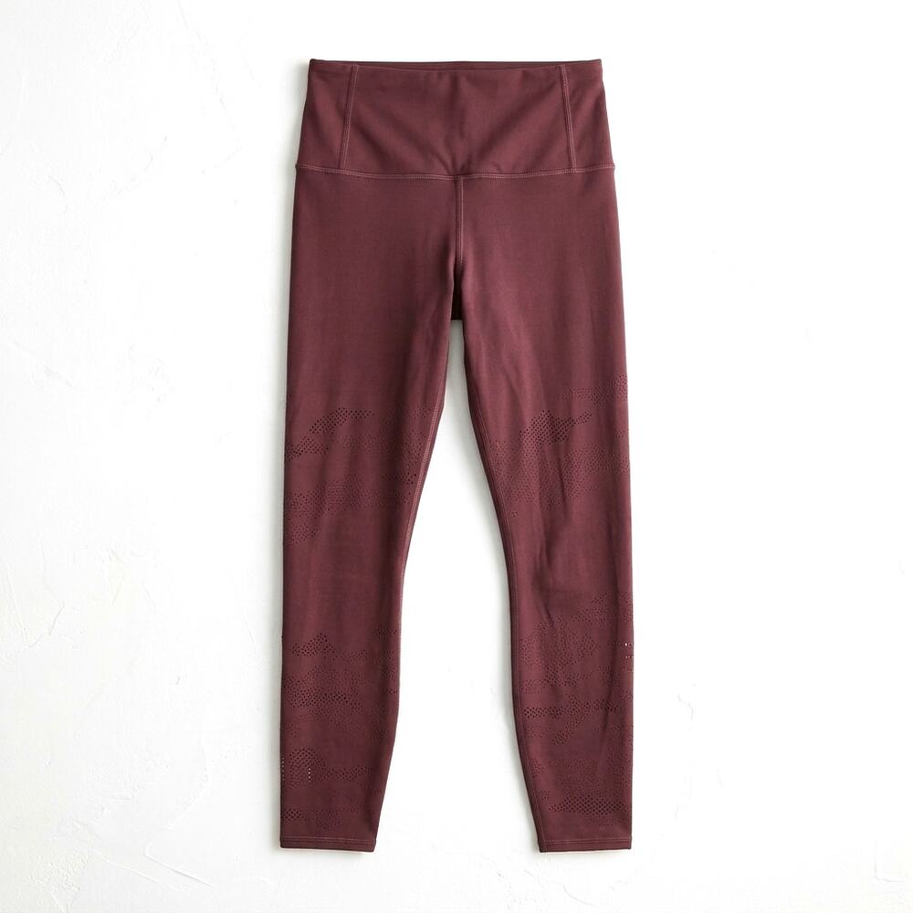 Athleta Laser Cut High Rise Leggings Burgundy 7/8 Tight Womens Small